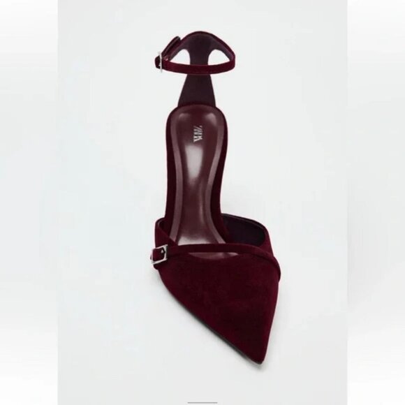 ZARA VELVET EFFECT THIN HEELED SHOES - Picture 3 of 5